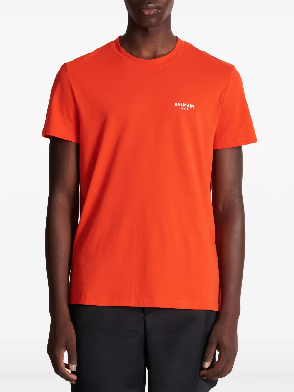 Shop Balmain Logo-flocked Cotton T-shirt In Orange