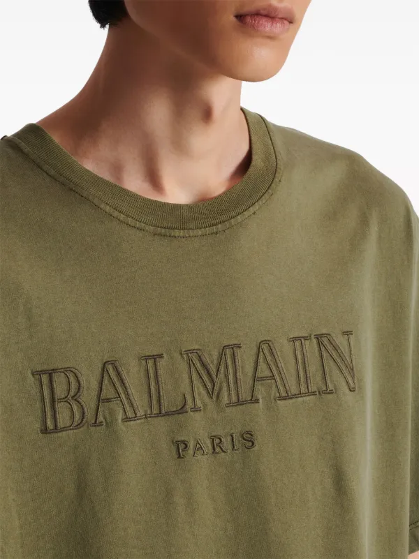 Balmain logo-embroidered Cotton T-shirt | Green | FARFETCH IN Balmain logo-embroidered Cotton T-shirt | Green | FARFETCH IN