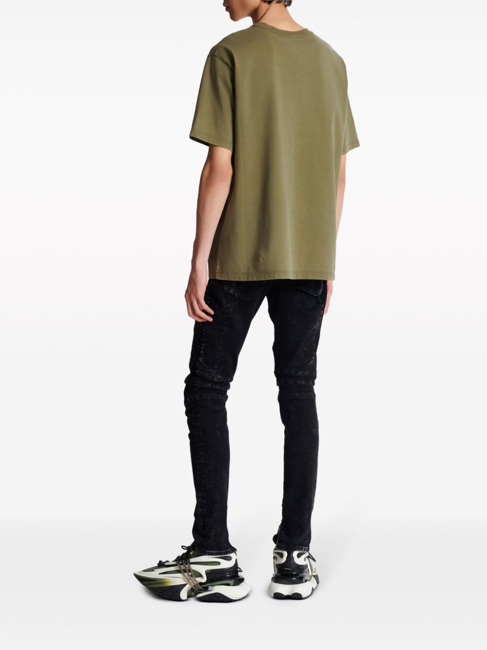 Shop Balmain Logo-embroidered Cotton T-shirt In Green