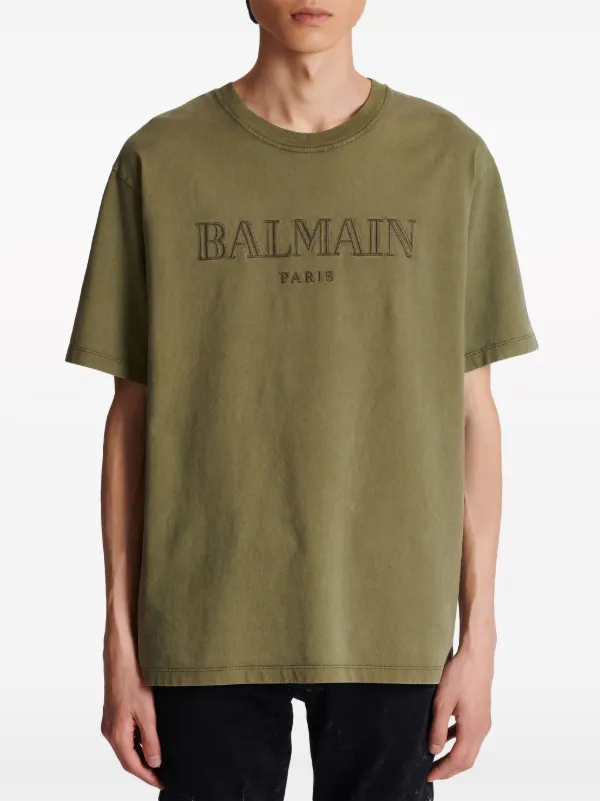 Balmain logo-embroidered Cotton T-shirt | Green | FARFETCH IN