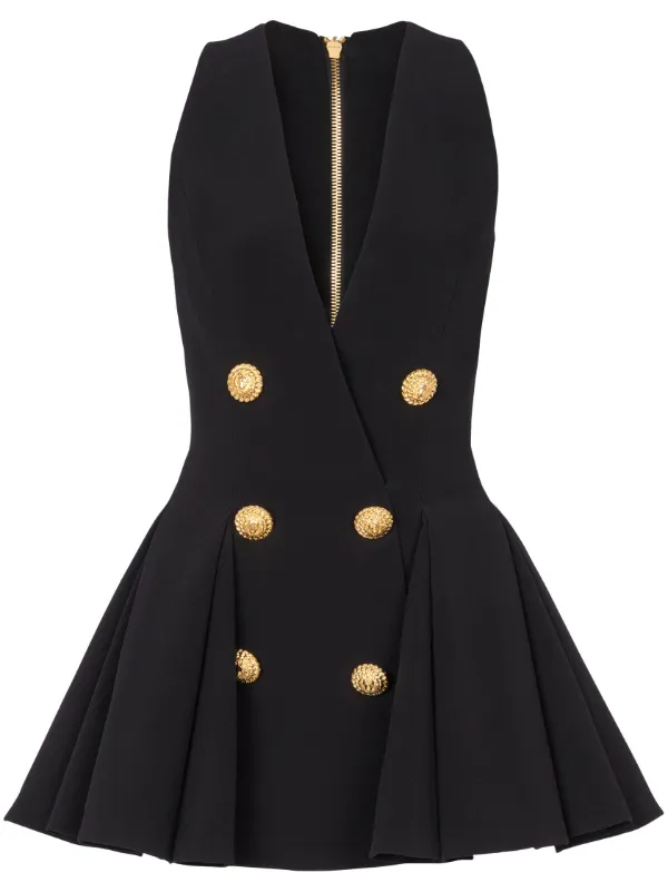 Balmain Pleated flared crepe dress