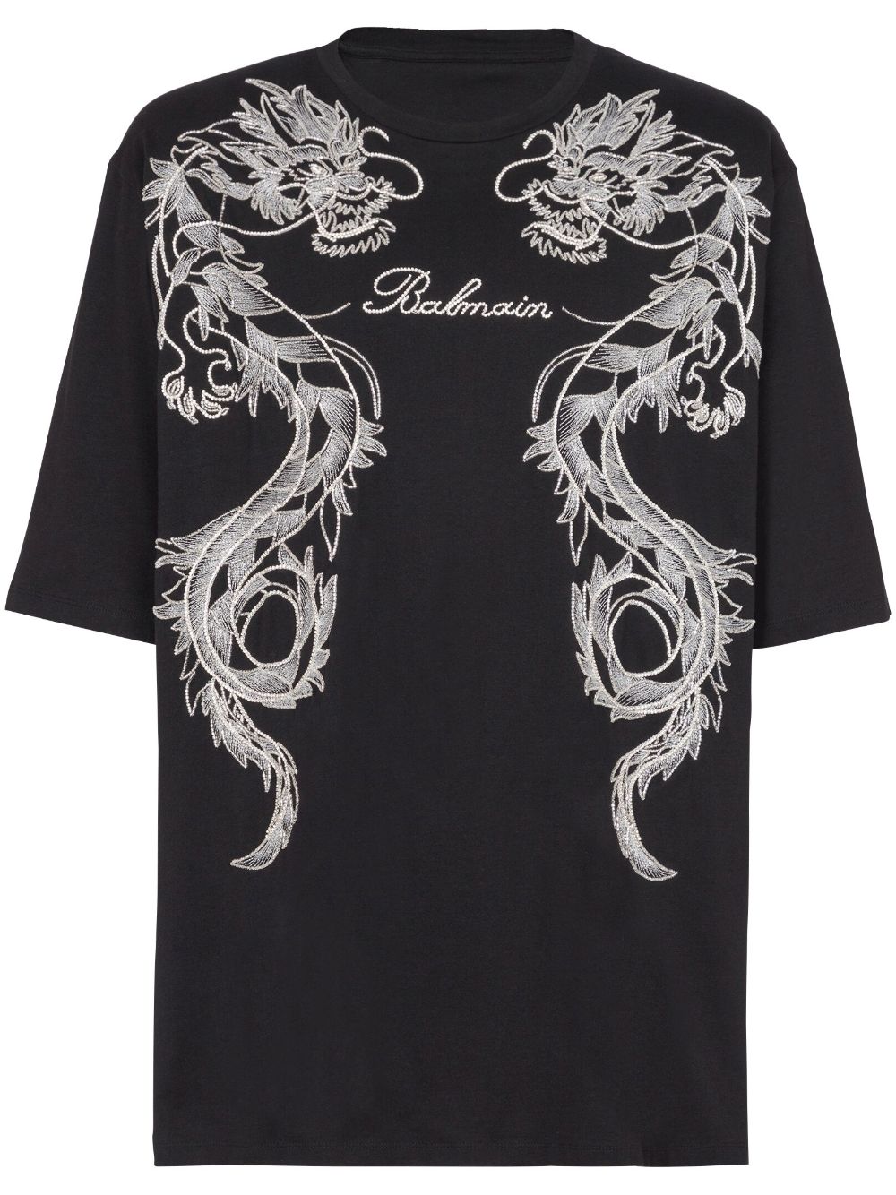 Balmain Dragon-embroidered Cotton T-shirt In Black