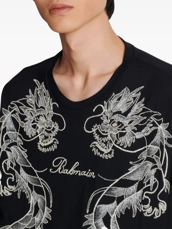 珍！Balmain 龍 ビーズとラインストーン刺繍 ドラゴンTシャツ 珍！Balmain 龍 ビーズとラインストーン刺繍 ドラゴンTシャツ