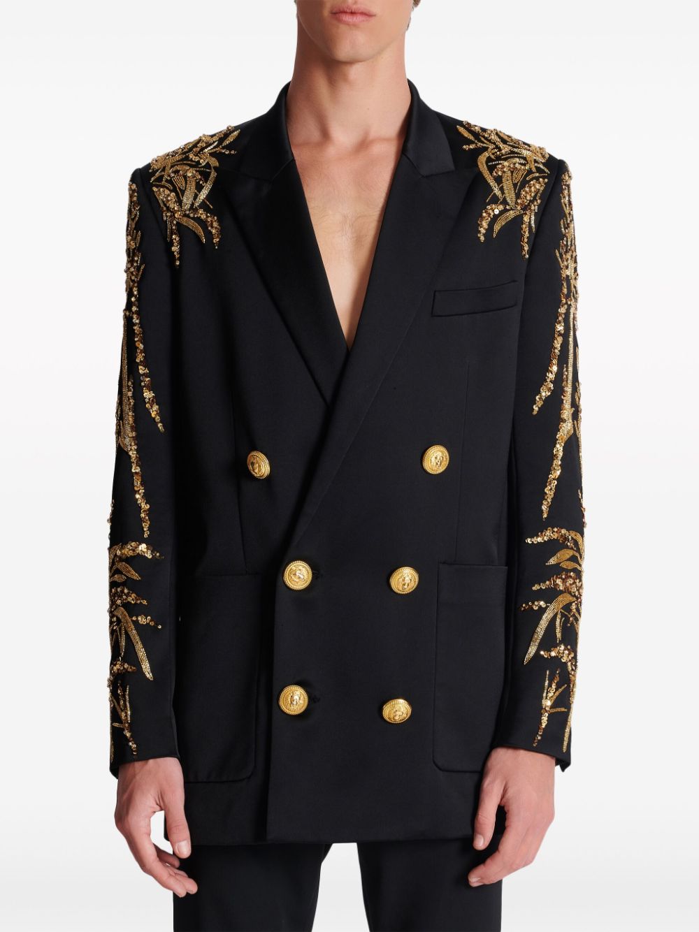 Balmain Bamboo-embroidered satin blazer Men