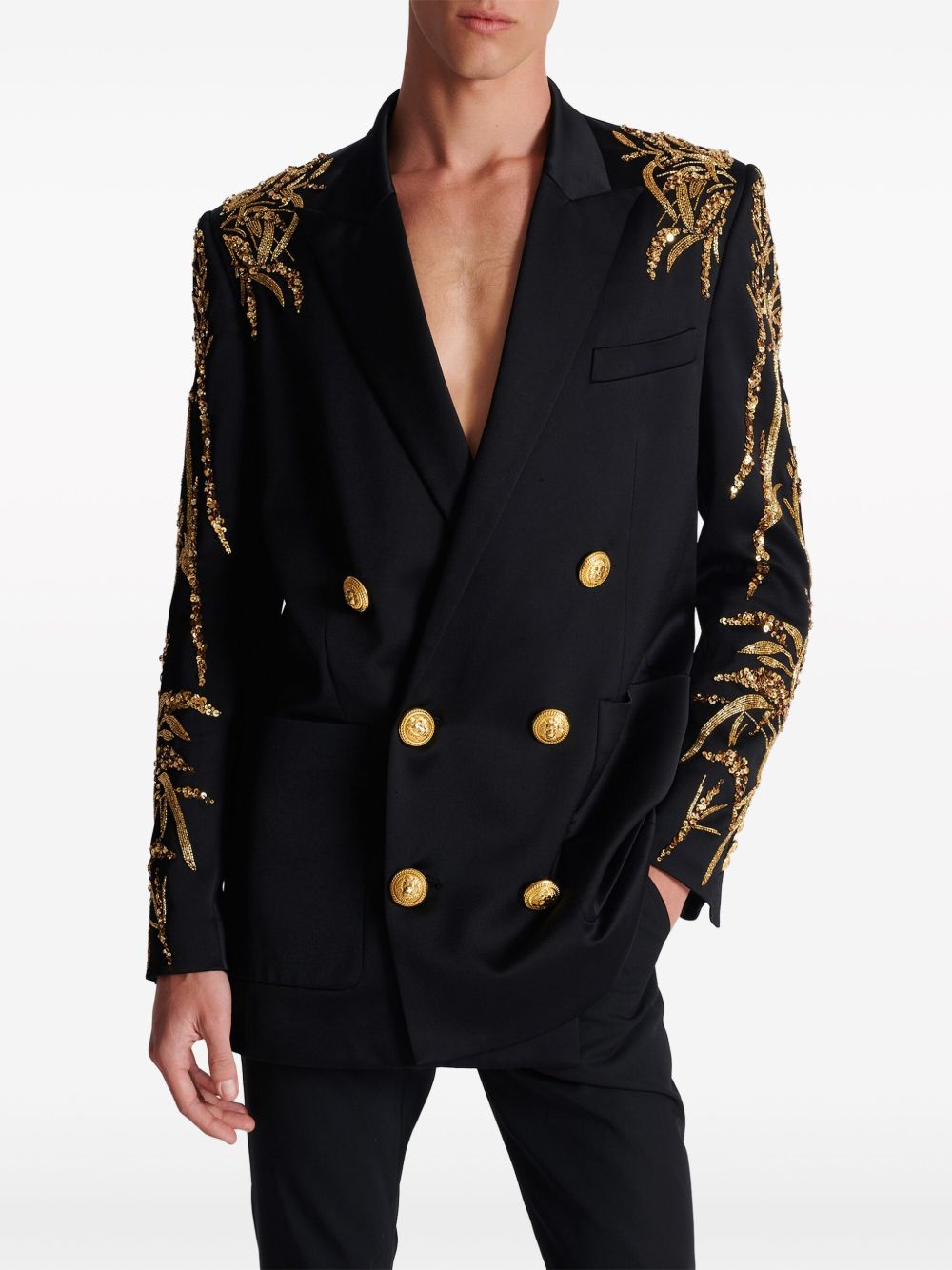 Balmain Bamboo-embroidered satin blazer Men