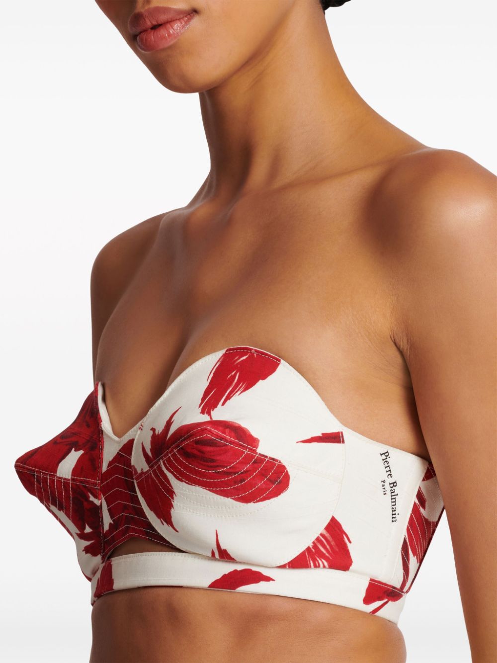 Balmain rose-print bustier crop top Women