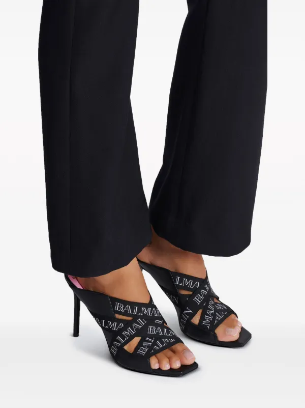 【Balmain】MULE RUBY LOGO◆CN0UR003LNEL Balmain Shoes Mule Ruby Noir Sandal - SS24 0PA Size Code IT