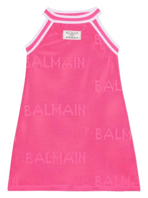 Balmain Kids logo-patch sleeveless knitted dress
