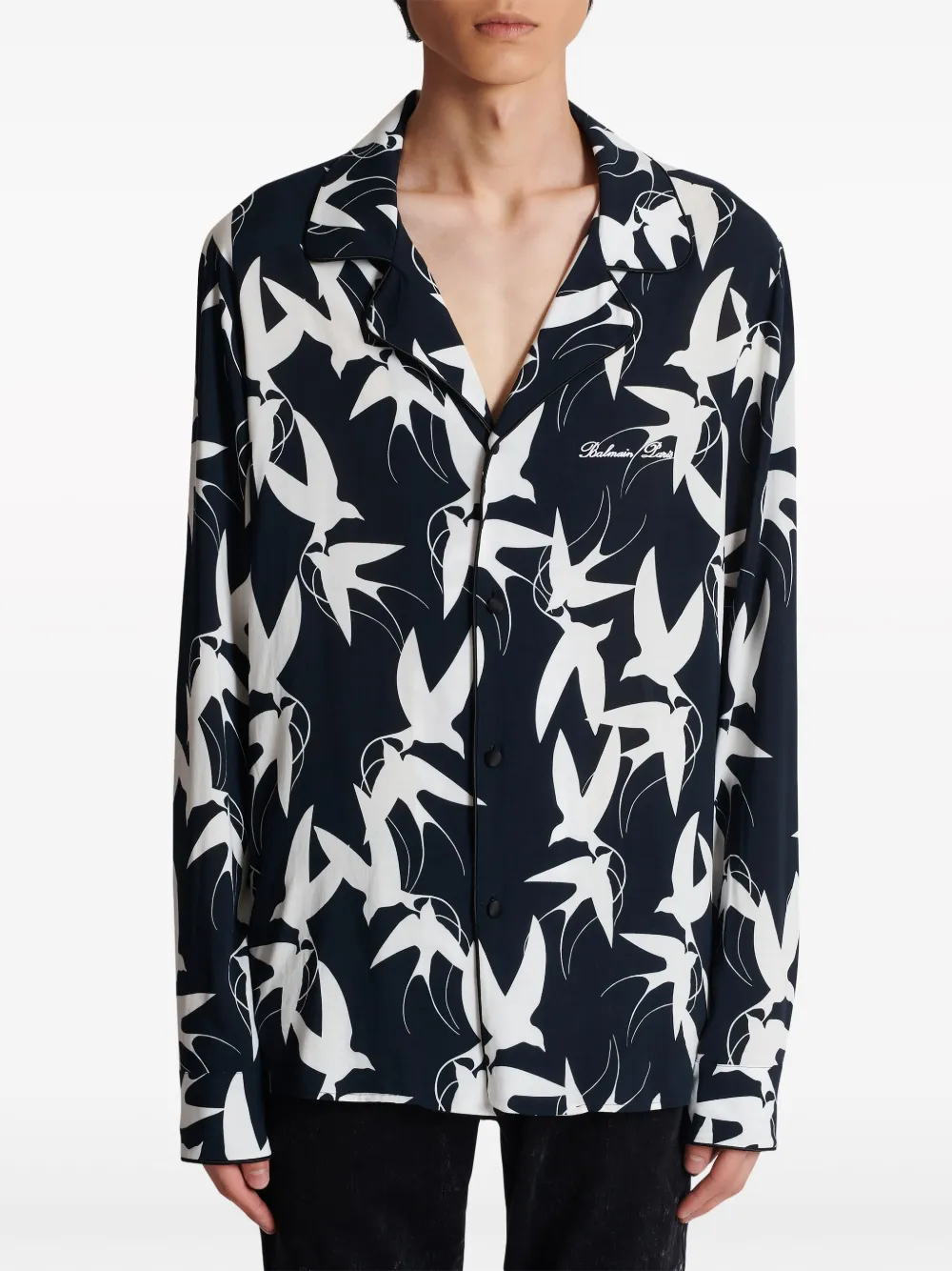 Shop Balmain Swallow-print Shirt In Black