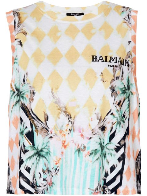 Balmain baroque-print tank top Women