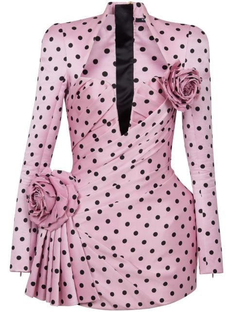 Balmain polka dot-print pleated minidress