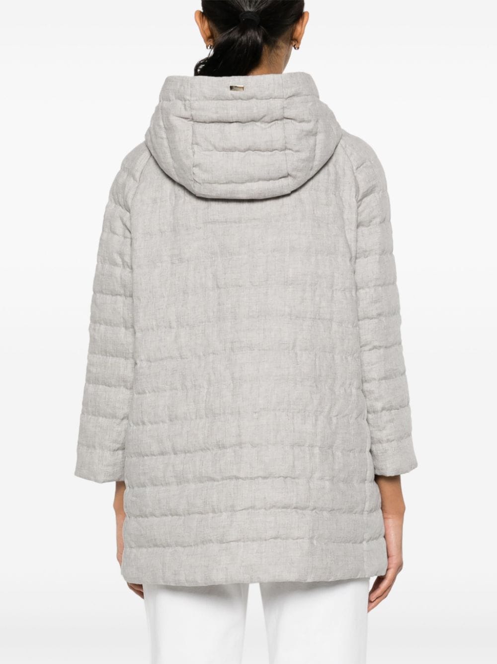 Shop Herno Padded Hooded Linen Coat In Grey
