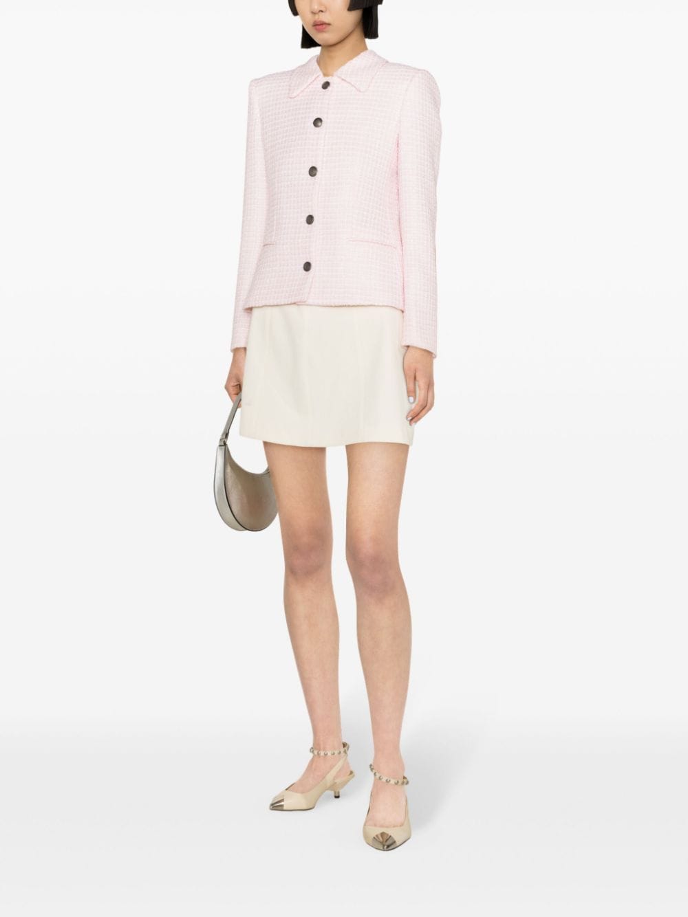 Shop Alessandra Rich Sequin-embellished Tweed Blazer In Rosa