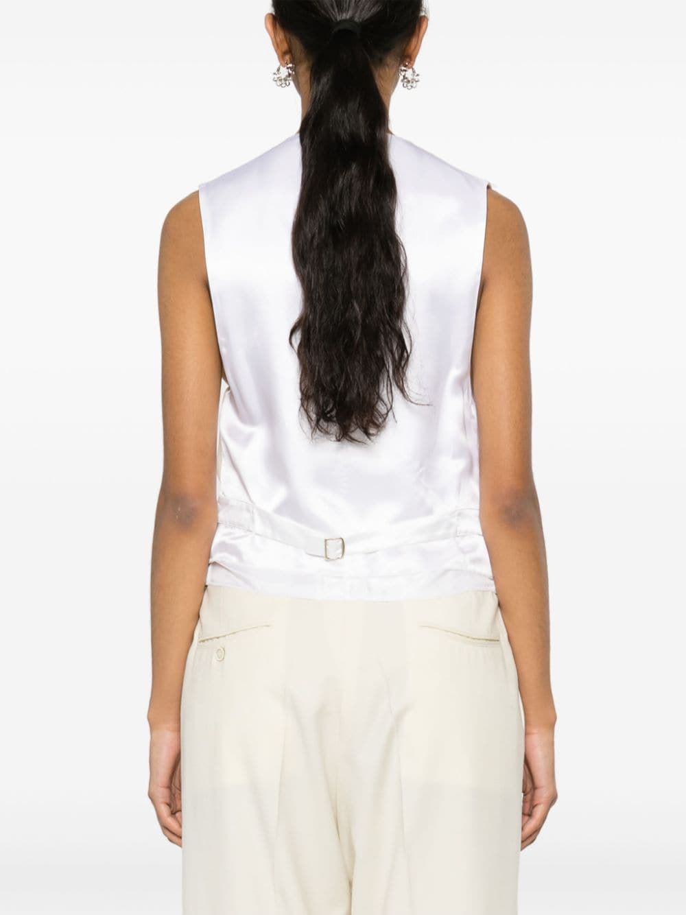 Shop Miu Miu Logo-embroidered Cotton Vest In Nude