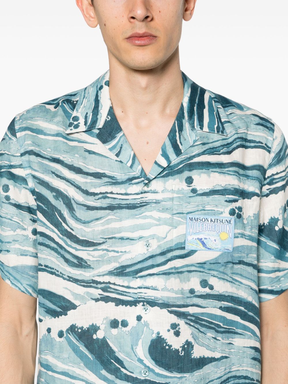 Shop Maison Kitsuné X Vilebrequin Charlie Linen Shirt In Blue