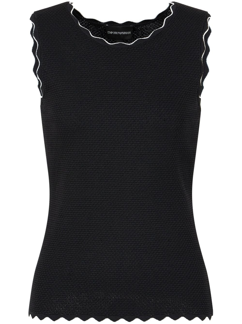 Emporio Armani Scalloped Knitted Vest Top In Black