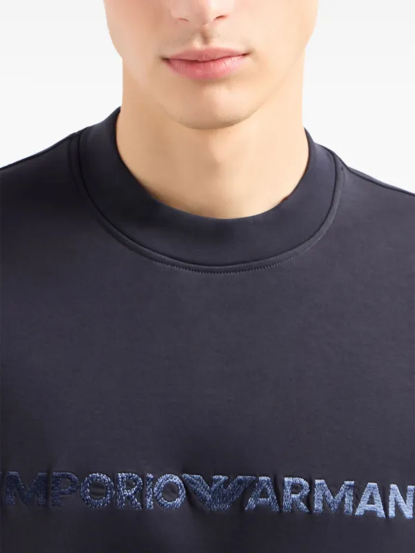 Emporio Armani logo embroidered crew neck Sweatshirt Blue FARFETCH AE