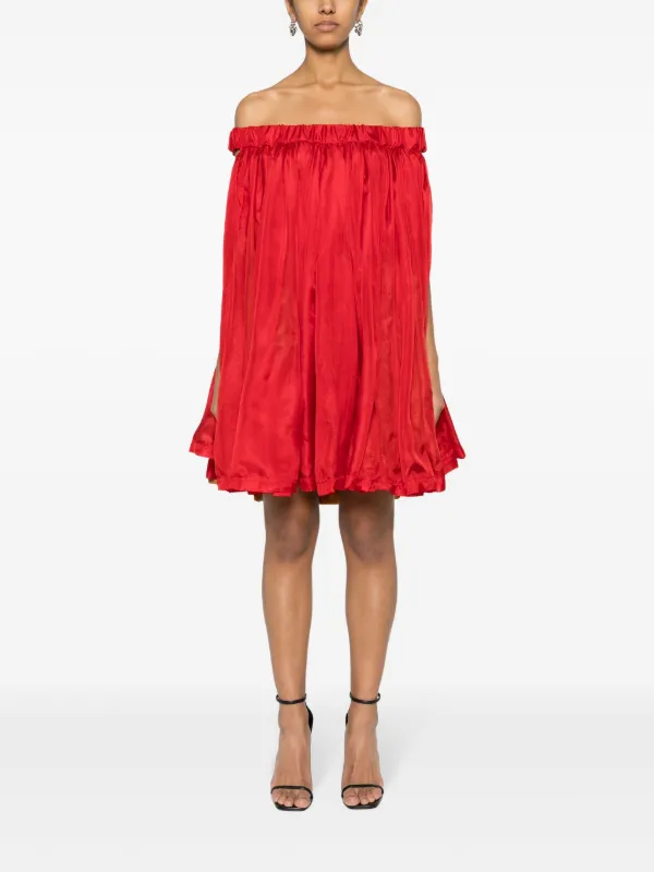 ruched dresses for wedding guest Off The Shoulder Ruched Cinnamon Rose Wedding Guest Dress with Split