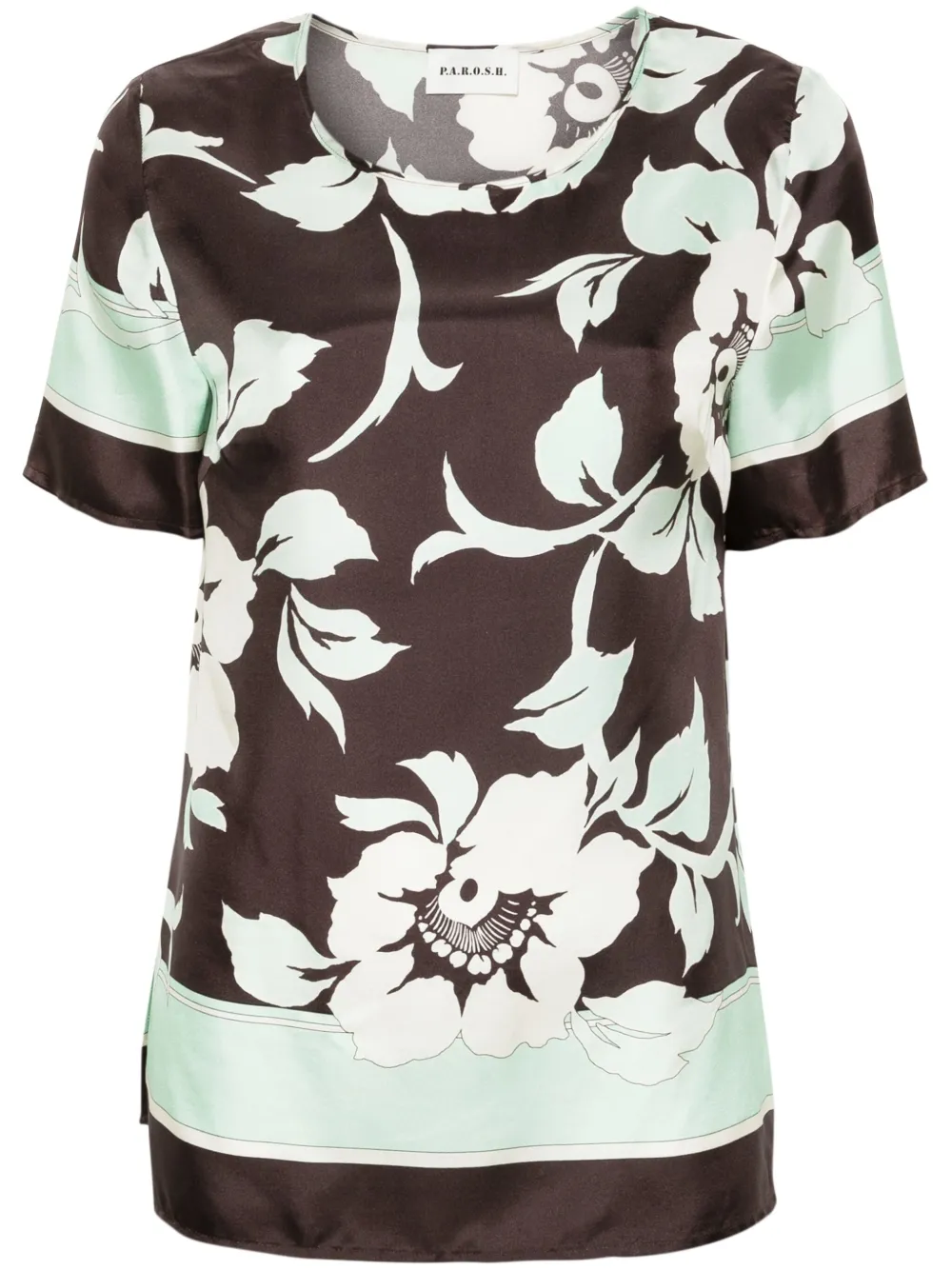 P.A.R.O.S.H. Zijden blouse met bloemenprint Zwart