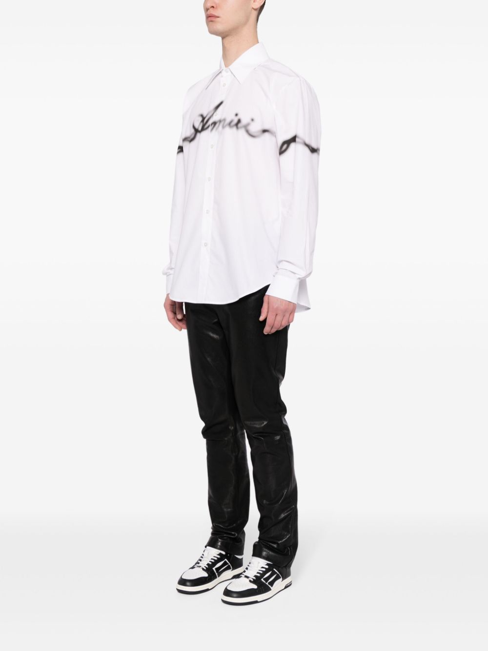 Shop Amiri Smoke Logo Long-sleeve Shirt In White