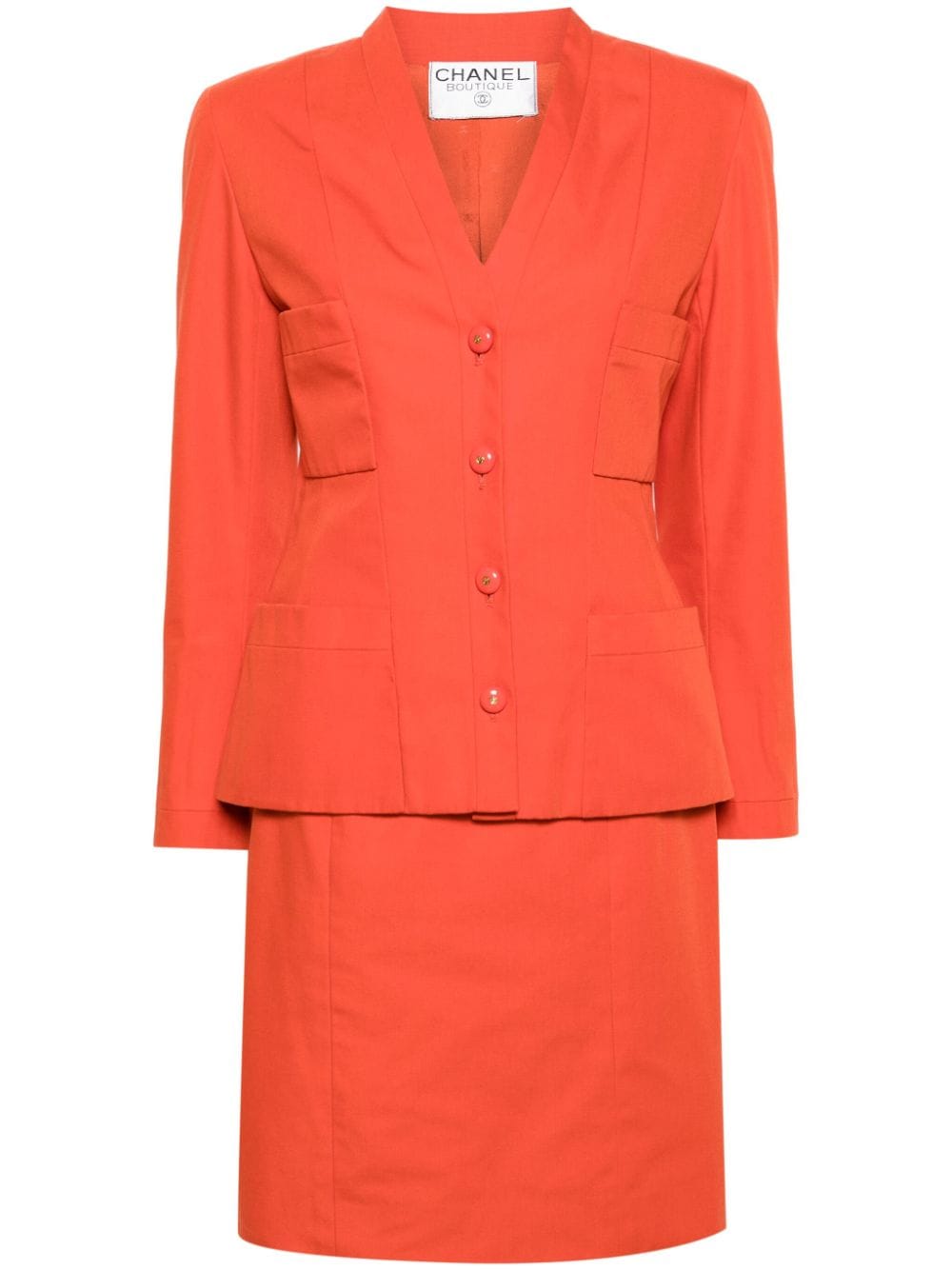 Pre-owned Chanel 帆布半身裙西装套装（1990年代典藏款） In Orange