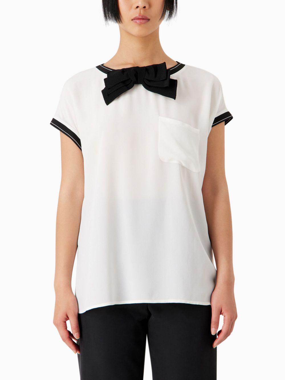 Shop Emporio Armani Chiffon Short-sleeve Blouse In White