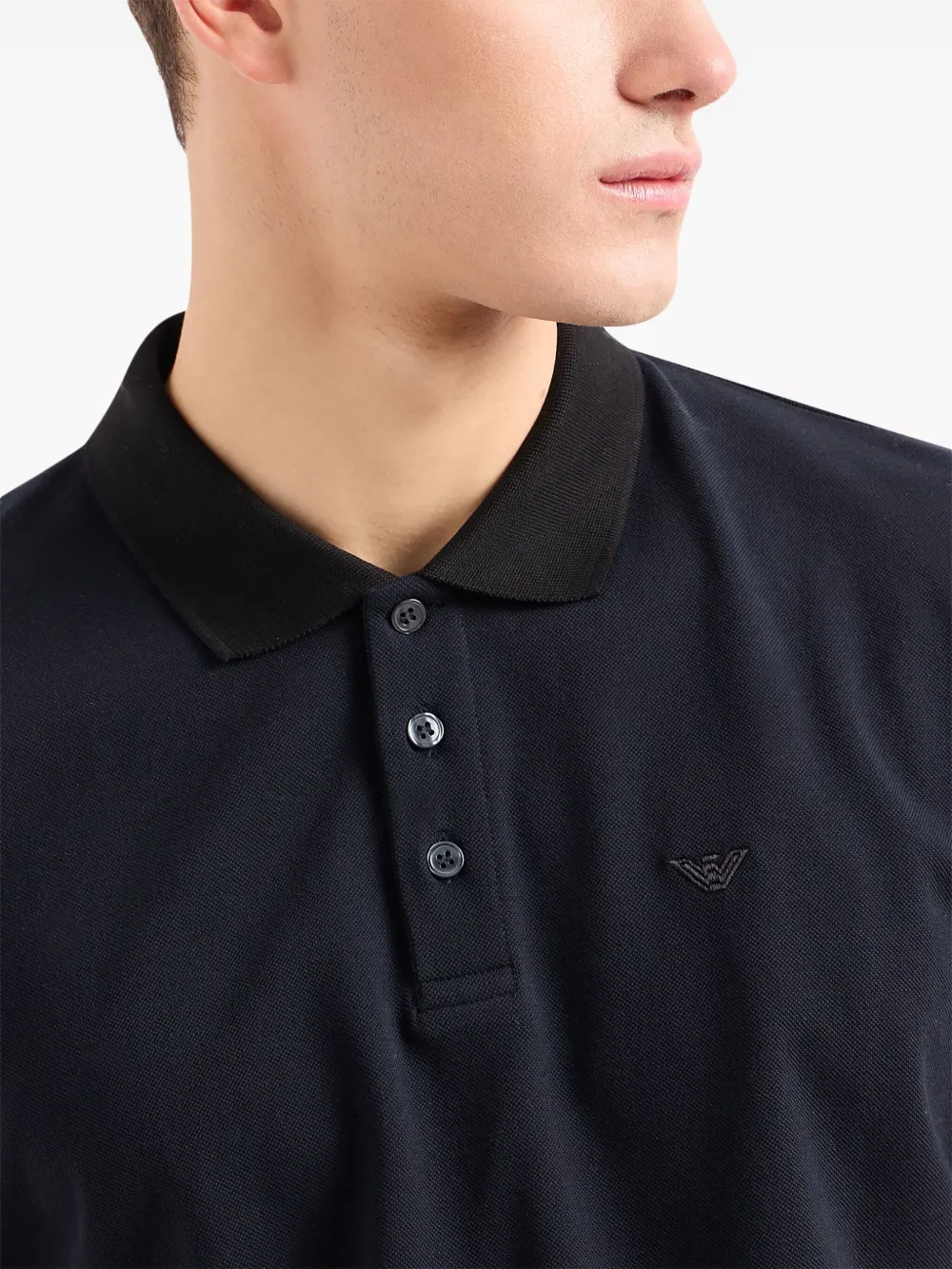 Emporio Armani logo embroidered Cotton Polo Shirt Blue FARFETCH