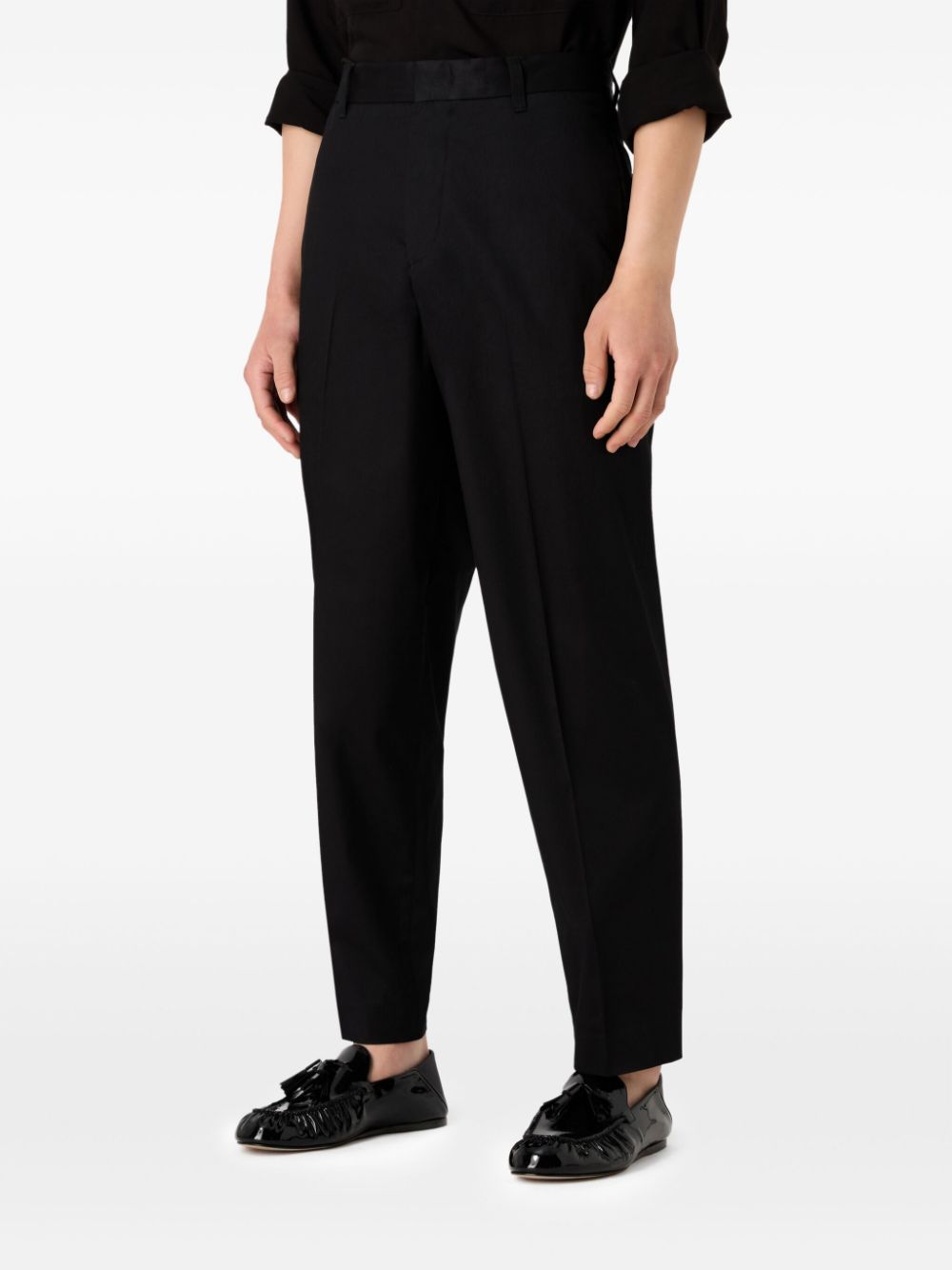 Emporio Armani Broek van katoenblend met toelopende pijpen Zwart