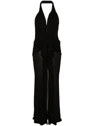 pink knee length dresses Cutout Open Tie Back High Split Front Leg Hot Pink Knee Length Dress Hot Pink / S