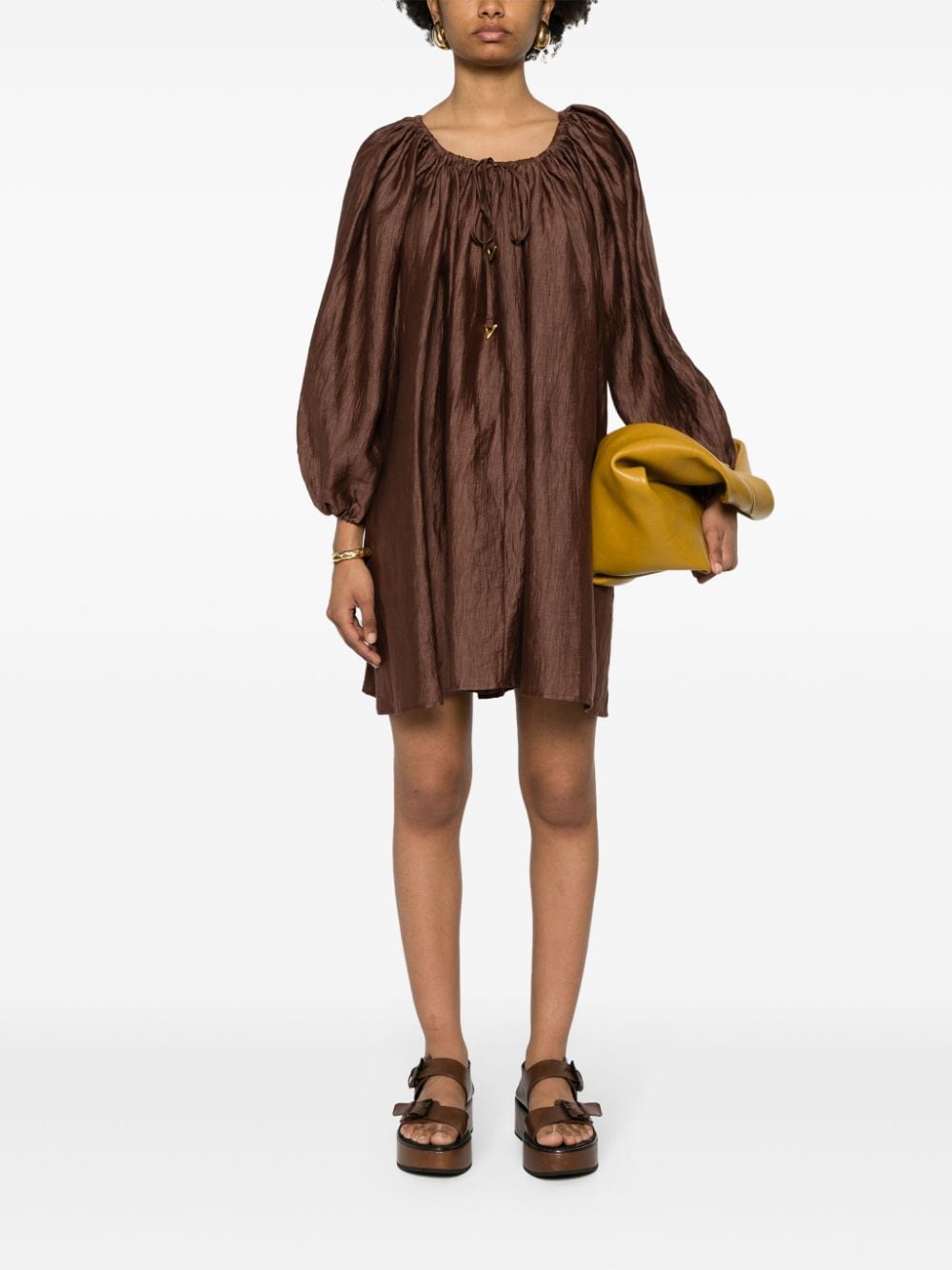 Shop Aeron Blouson Mini Dress In Brown