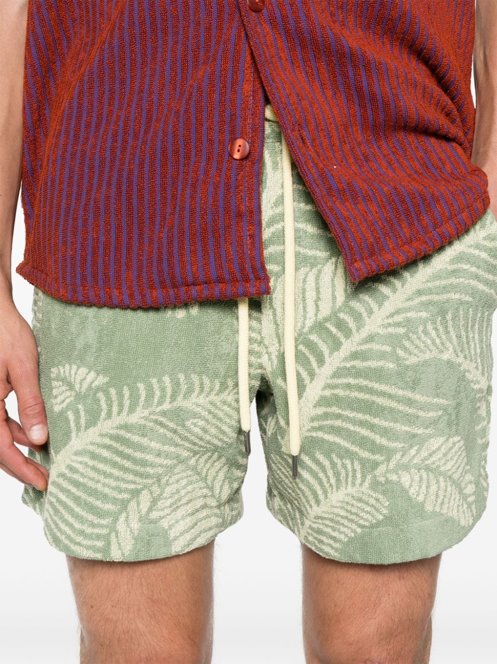 Shop Oas Company Banana Leaf Terry-cloth Shorts In Green