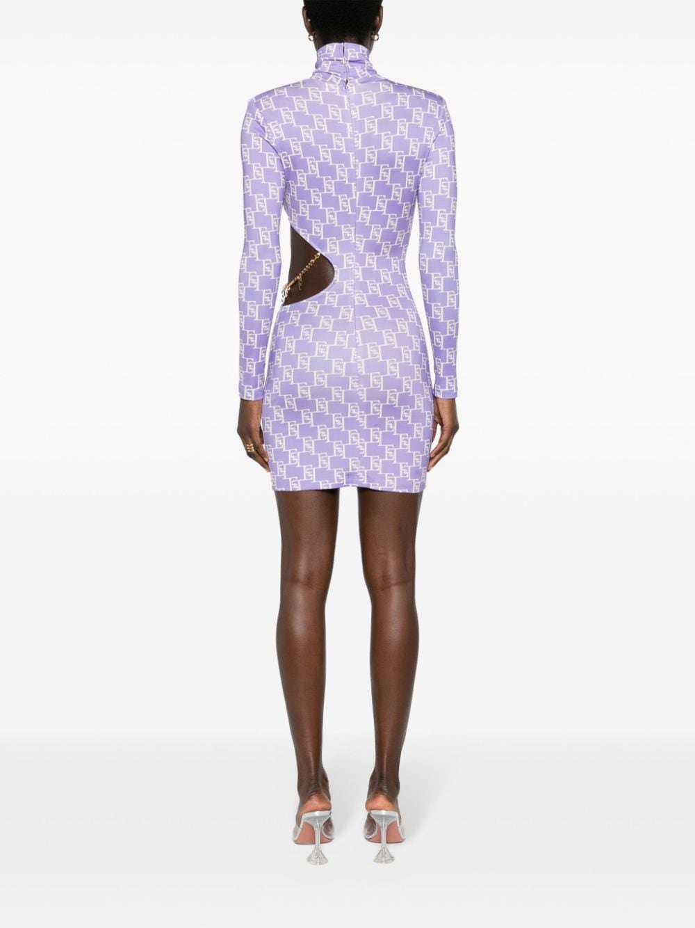 Shop Elisabetta Franchi Logo-print High-neck Minidress In Purple
