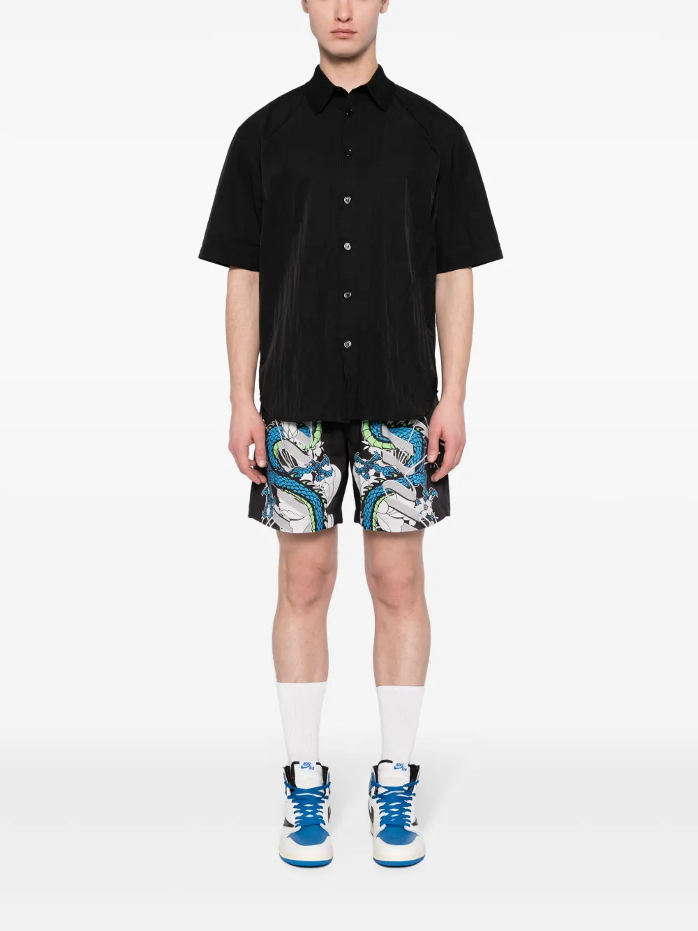 AMIRI dragon-print cotton track shorts - Zwart