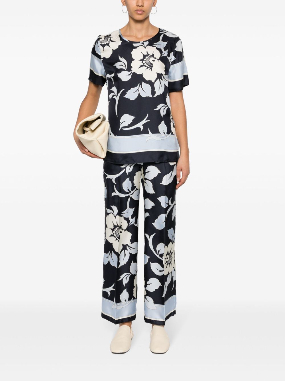 Shop P.a.r.o.s.h Floral-print Straight Trousers In Blue