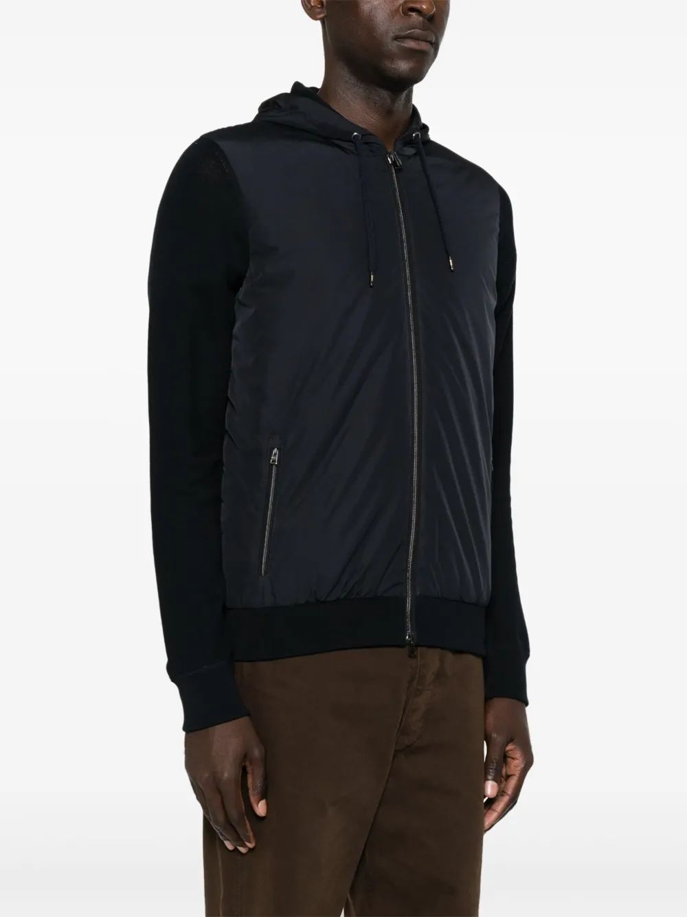 Shop Herno Contrast-panel Piqué Jacket In Blue