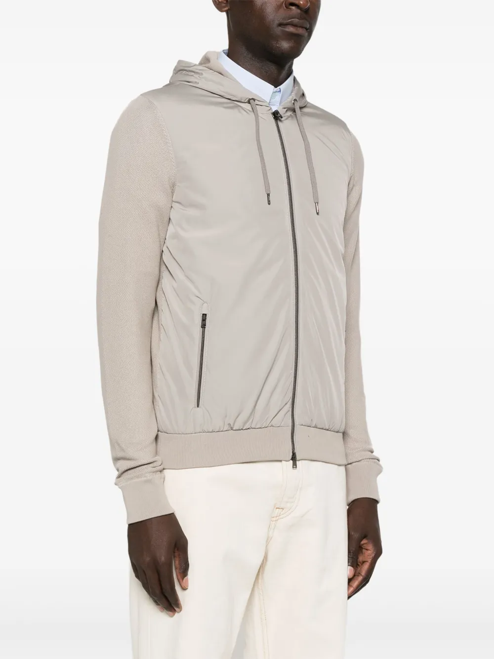 Shop Herno Contrast-panel Piqué Jacket In Neutrals