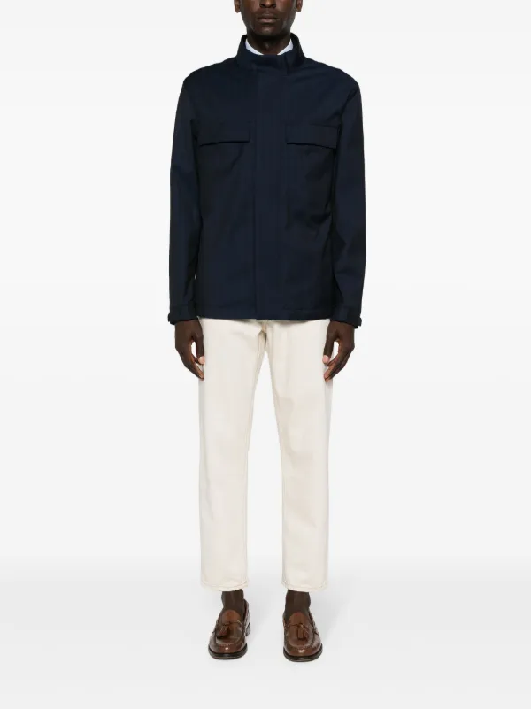 Z Zegna Techmerino Navy Blue Wool Zip Front Jacket L Z Zegna