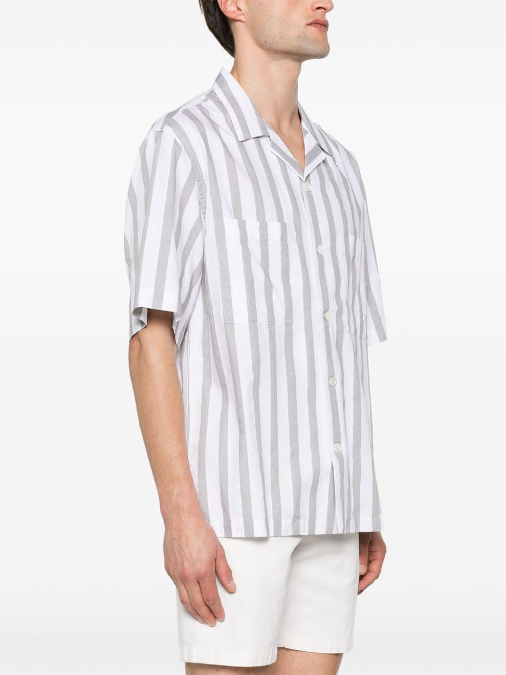 Shop Barena Venezia Camp-collar Striped Cotton Shirt In Grey