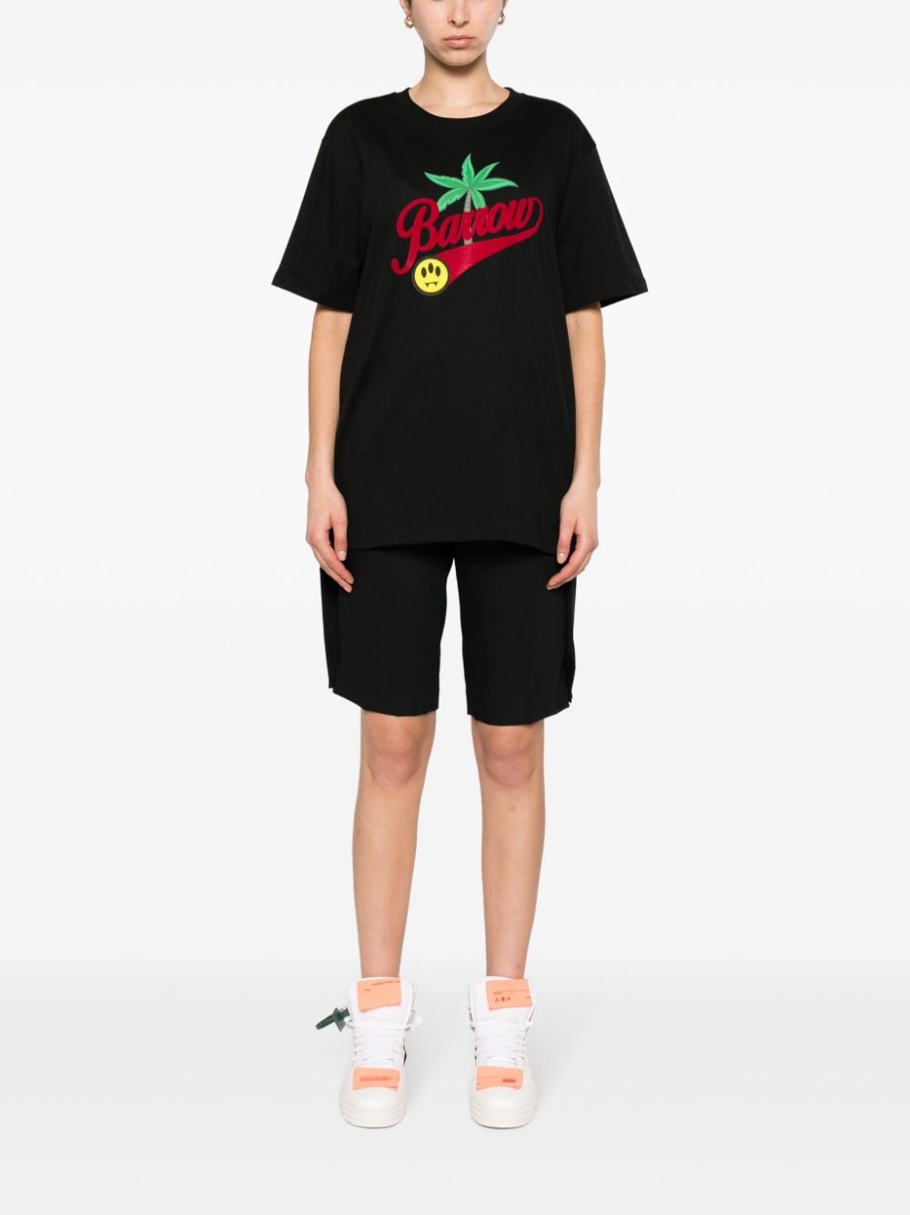 Shop Barrow Palm-tree Printed Cotton T-shirt In Black