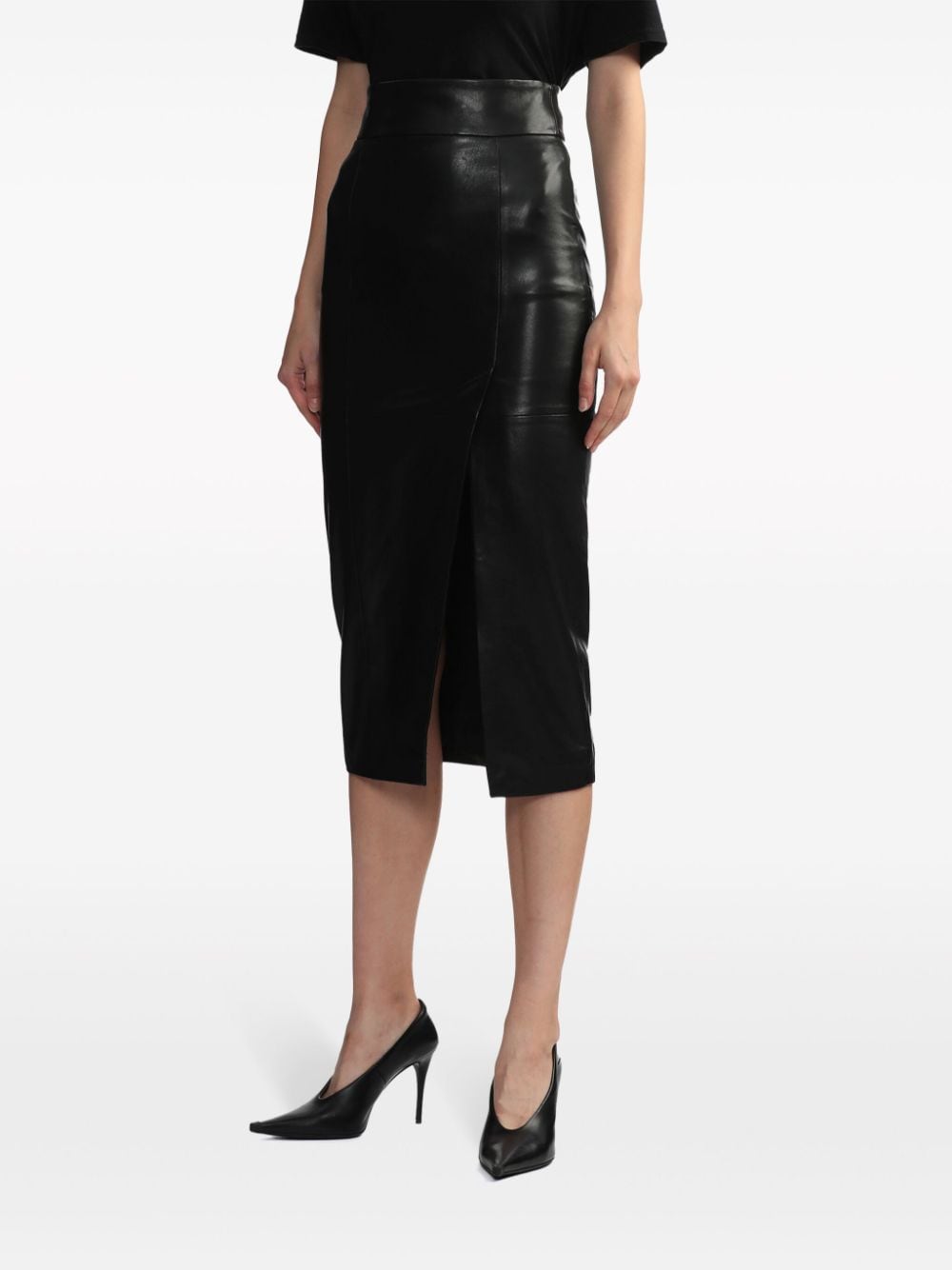 Shop Iro Leather Midi Pencil Skirt In Black