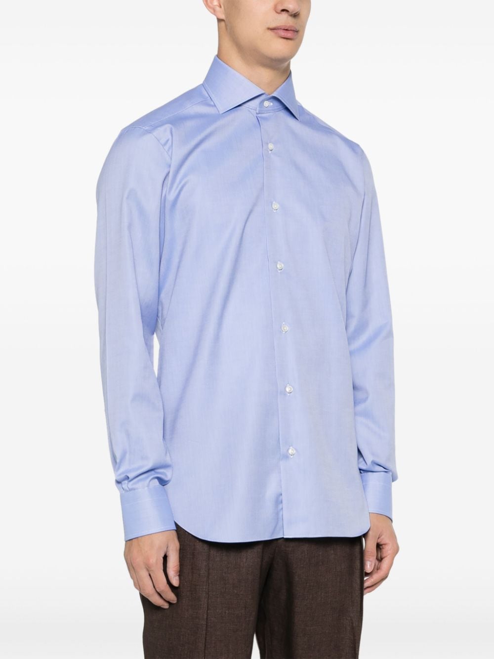 Shop Barba Cutaway Collar Cotton Shirt In Blue