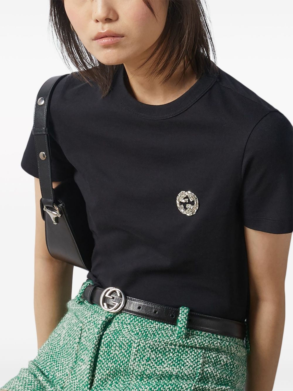 Shop Gucci Crystal-interlocking G T-shirt In Schwarz