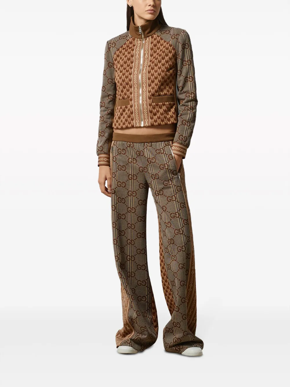 Gucci GG jacquard broek met wijde pijpen - Bruin
