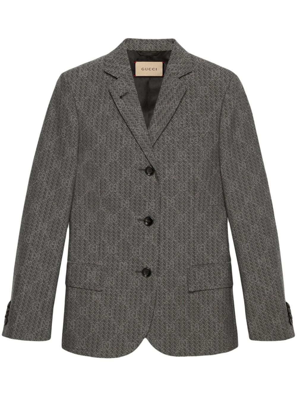 Gucci Gg-chevron Wool Blazer In Black