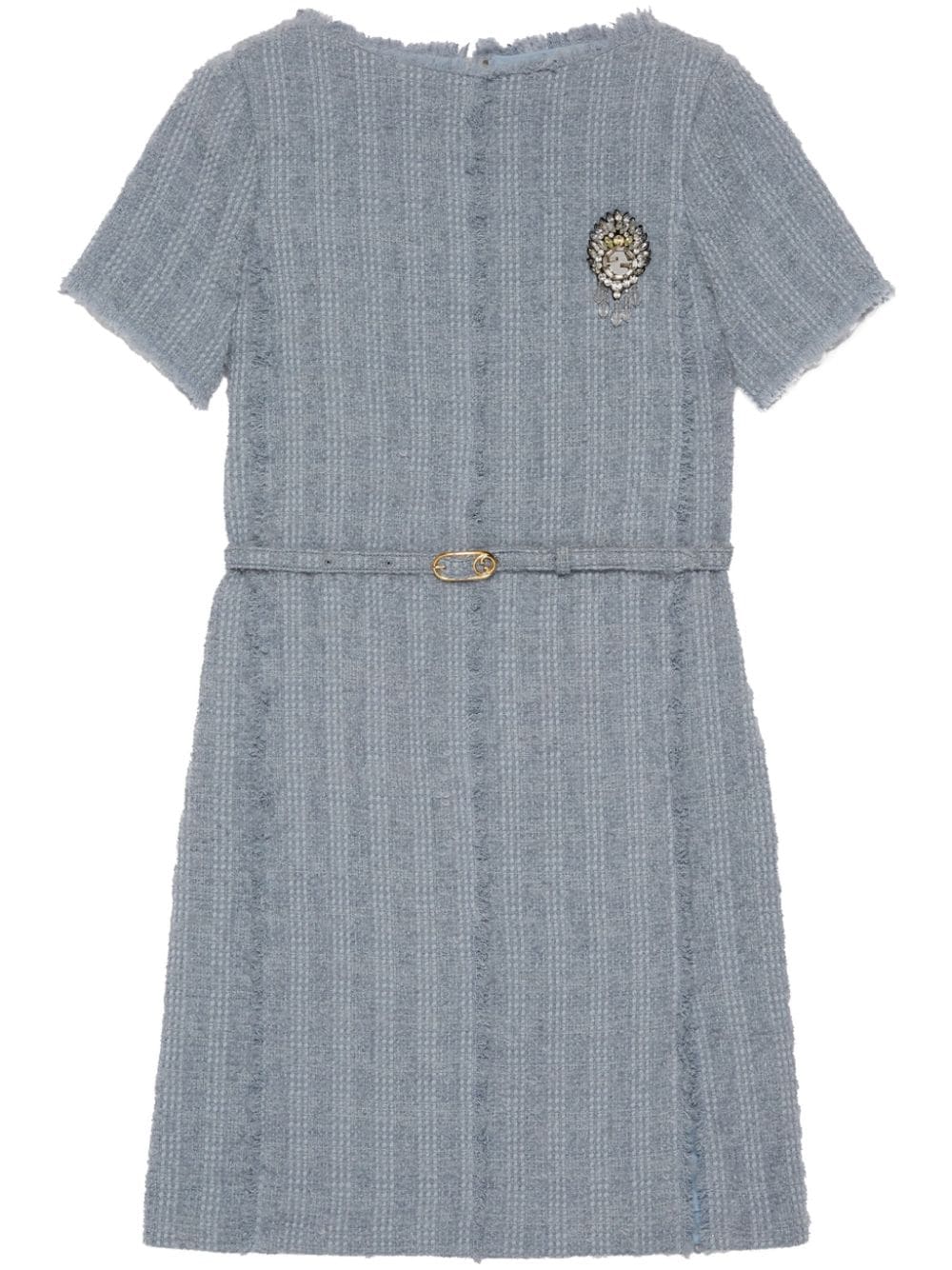 Gucci Belted Tweed Dress In Blue