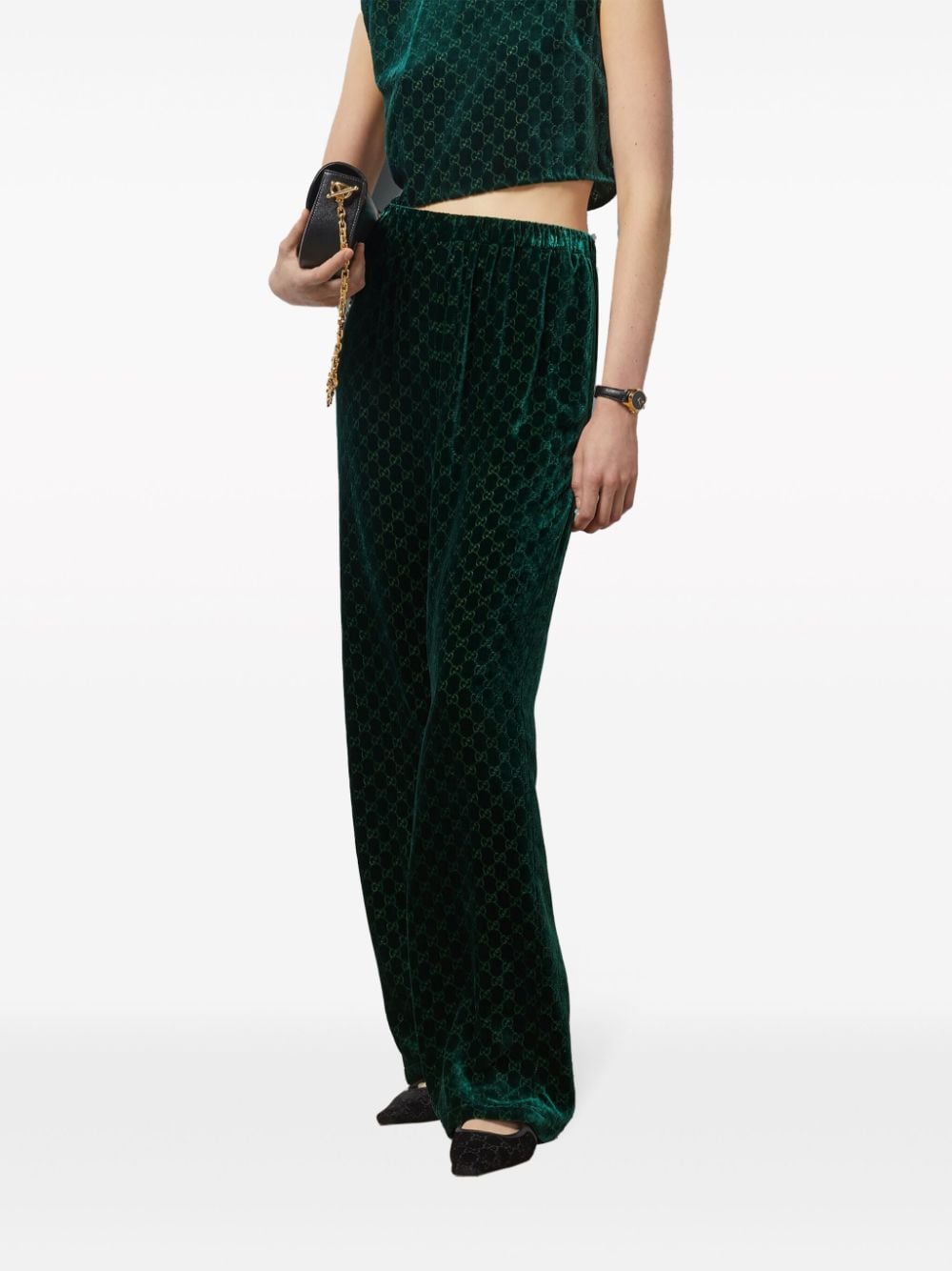 Shop Gucci Gg Supreme Velvet Trousers In Green