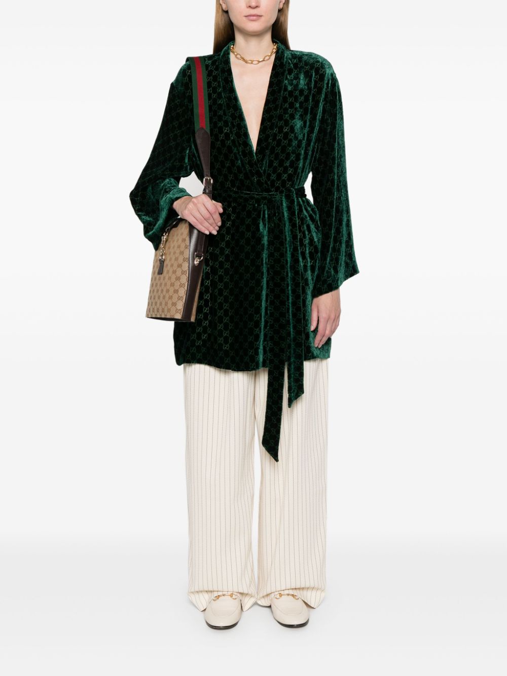 Gucci GG-jacquard velvet shirt - Green