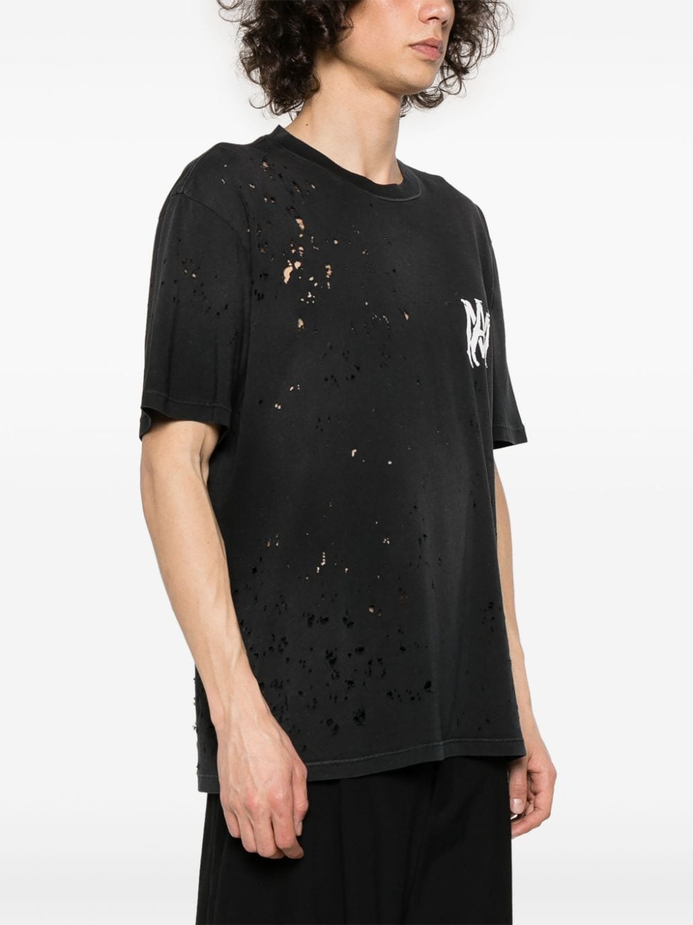 Shop Amiri Distressed Logo-print T-shirt In Black