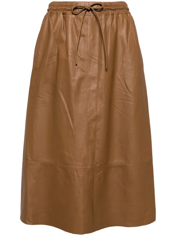 Yves Salomon elasticated waistband Leather Skirt Brown FARFETCH GE