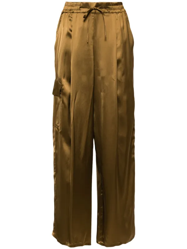 Yves Salomon Satin Cargo Pants in Brown